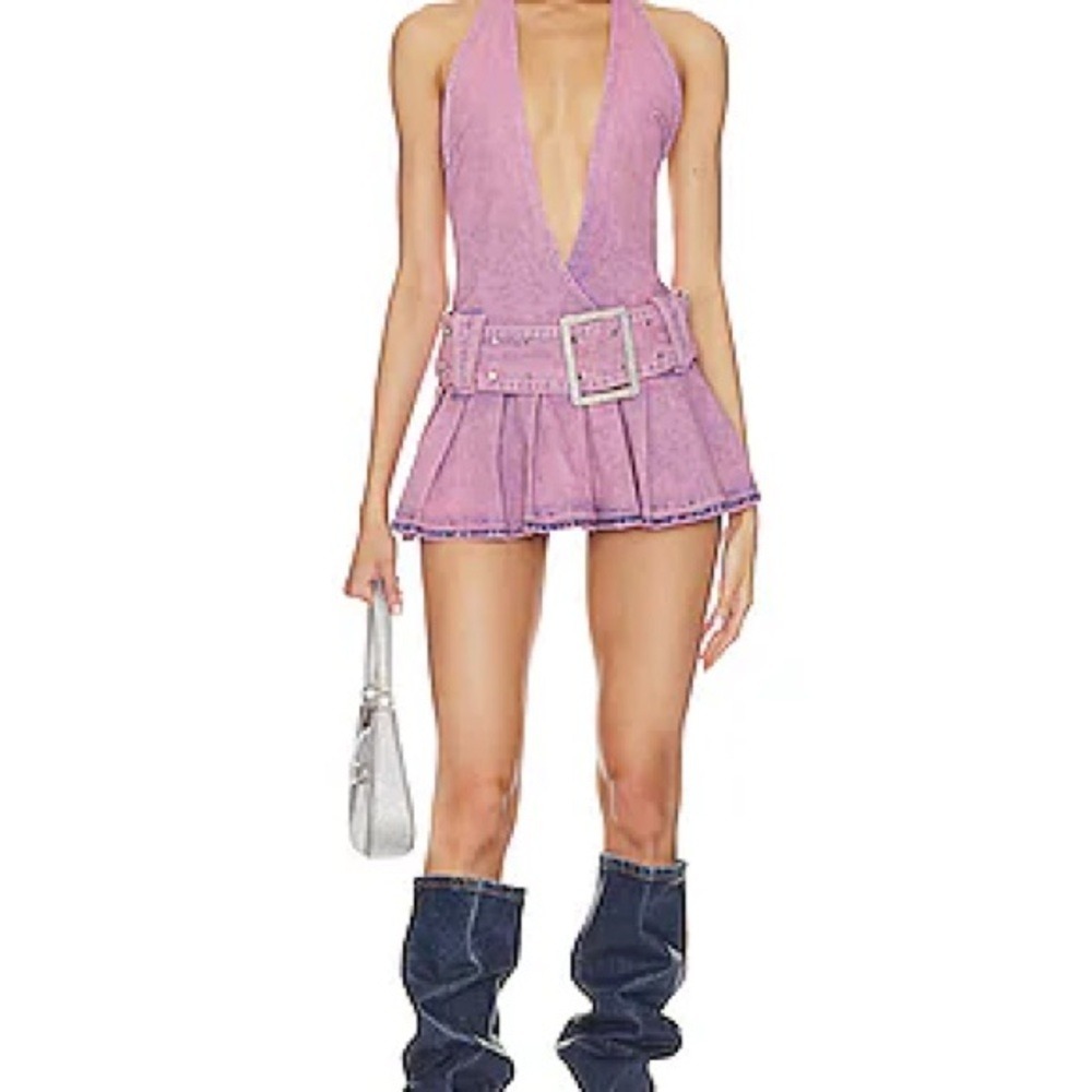 Jaded London Pink Denim Mini Dress Love Island Lola (No Belt) Size 2